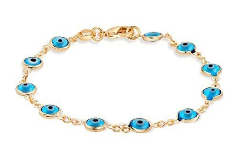1510 18K Gold Plated Multicolored Evil Eye Bracelet - Made in Brazil Aqua